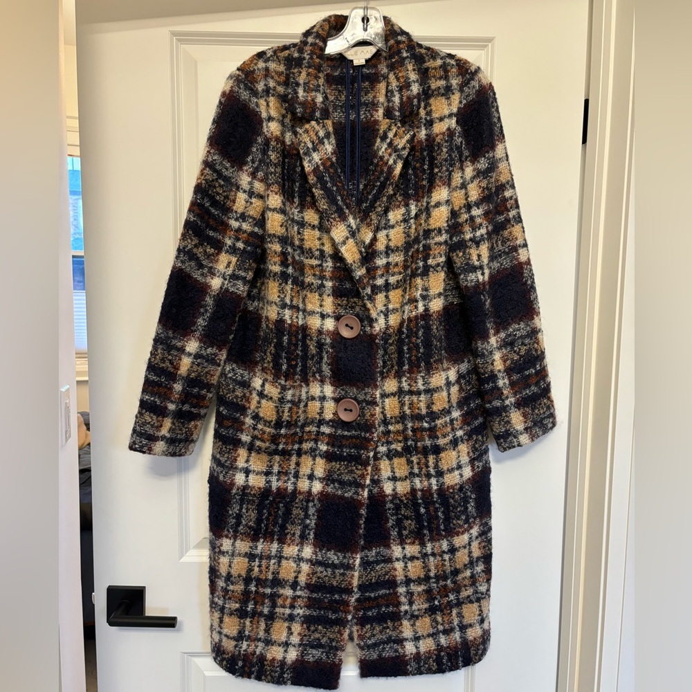 Checkered Plaid Wool Coat